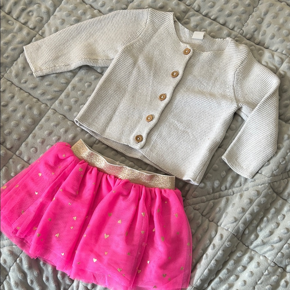 H&M Cream Cardigan and Pink Tulle Skirt Set